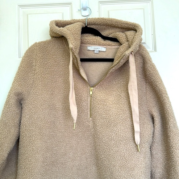 LOFT Fleece 1/4 Zipper Hoodie Camel Color Size Large - Picture 3 of 7